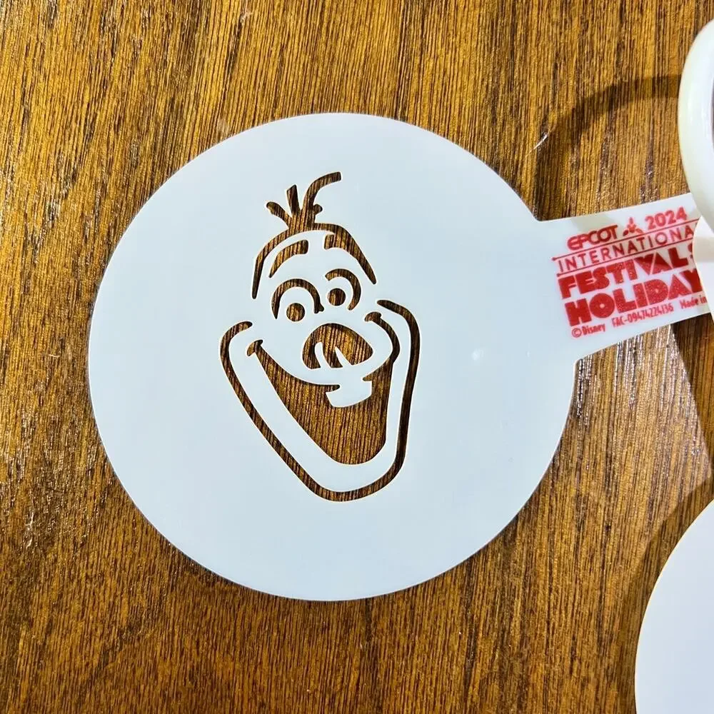 NWT Disney Epcot Festival of the Holidays Coffee Stencils Olaf & Spaceship Earth